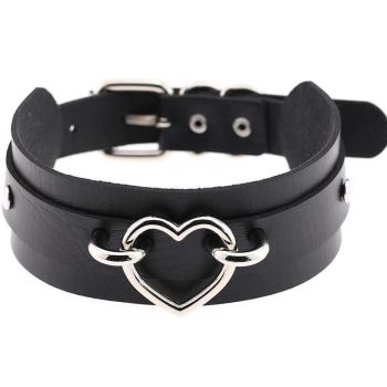 House Of Dasein Vegan Leather Heart Collar - Black