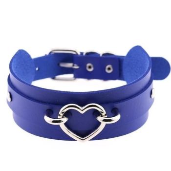 House Of Dasein Vegan Leather Heart Collar - Dark Blue