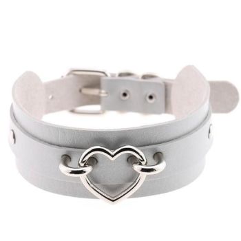 House Of Dasein Vegan Leather Heart Collar - Grey