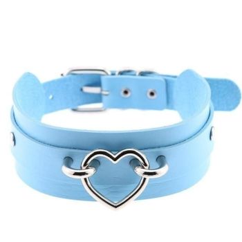 House Of Dasein Vegan Leather Heart Collar - Light Blue