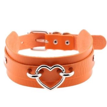 House Of Dasein Vegan Leather Heart Collar - Orange