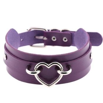House Of Dasein Vegan Leather Heart Collar - Purple