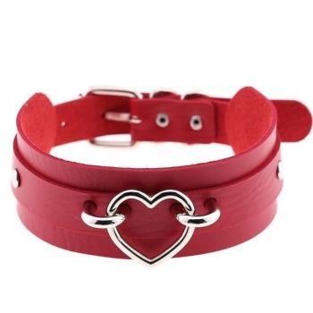 House Of Dasein Vegan Leather Heart Collar - Red