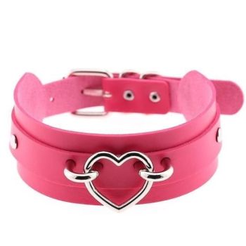 House Of Dasein Vegan Leather Heart Collar - Rose Red