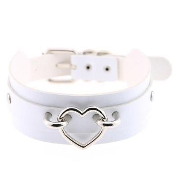 House Of Dasein Vegan Leather Heart Collar - White