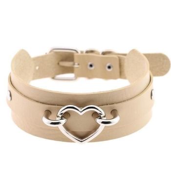 House Of Dasein Vegan Leather Heart Collar - Beige