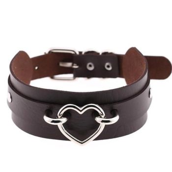 House Of Dasein Vegan Leather Heart Collar - Brown