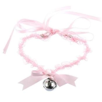 House Of Dasein Kitten Bell Collar Bow Knot Lace Pendant Small Choker Necklace - Pink