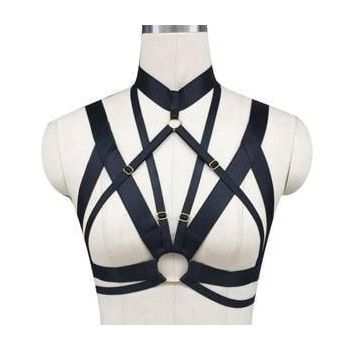 House Of Dasein Ring Harness Women Body Fetish Clothing - Black Plated