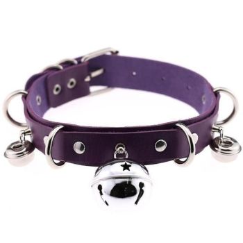 House Of Dasein Pleather Cat Bell Collar Kitten Play Leather Bondage Bdsm - Purple