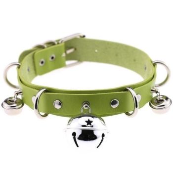 House Of Dasein Pleather Cat Bell Collar Kitten Play Leather Bondage Bdsm - Lime Green