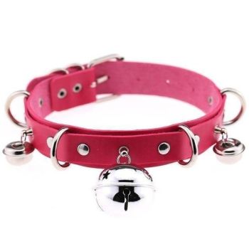 House Of Dasein Pleather Cat Bell Collar Kitten Play Leather Bondage Bdsm - Magenta