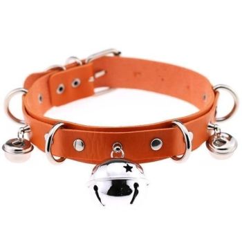 House Of Dasein Pleather Cat Bell Collar Kitten Play Leather Bondage Bdsm - Orange