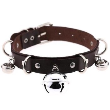 House Of Dasein Pleather Cat Bell Collar Kitten Play Leather Bondage Bdsm - Dark Brown