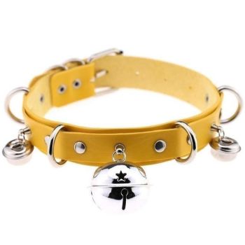 House Of Dasein Pleather Cat Bell Collar Kitten Play Leather Bondage Bdsm - Yellow