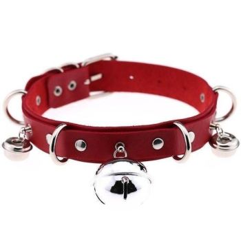 House Of Dasein Pleather Cat Bell Collar Kitten Play Leather Bondage Bdsm - Red