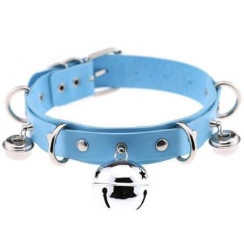 House Of Dasein Pleather Cat Bell Collar Kitten Play Leather Bondage Bdsm - Sky Blue