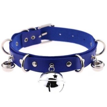 House Of Dasein Pleather Cat Bell Collar Kitten Play Leather Bondage Bdsm - Blue