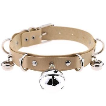 House Of Dasein Pleather Cat Bell Collar Kitten Play Leather Bondage Bdsm - Beige Sand