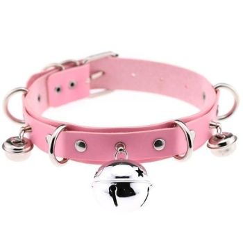 House Of Dasein Pleather Cat Bell Collar Kitten Play Leather Bondage Bdsm - Pink
