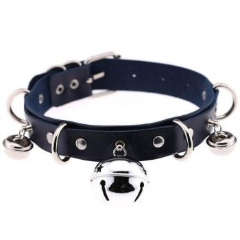 House Of Dasein Pleather Cat Bell Collar Kitten Play Leather Bondage Bdsm - Dark Navy Blue