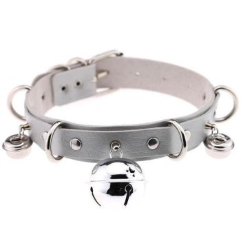 House Of Dasein Pleather Cat Bell Collar Kitten Play Leather Bondage Bdsm - Grey