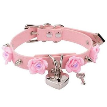 Veile Studios Golden Heart Locket Collar - Pink Silver