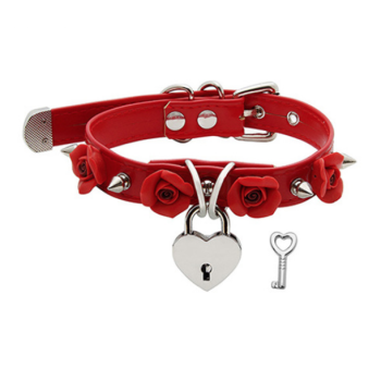 Veile Studios Golden Heart Locket Collar - Red Silver