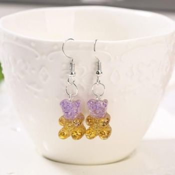 Veile Studios Gummy Bear Earrings - Gold & Purple Glitter - Dangle