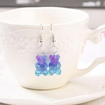 Veile Studios Gummy Bear Earrings - Blue & Purple Glitter - Dangle