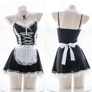 House Of Dasein French Maid Dress Costume Women - White - Corset Front
