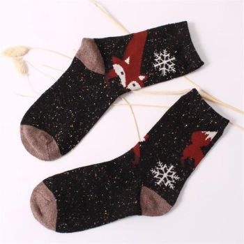 House Of Dasein Snowy Little Fox Socks - Black Fox Snowflake
