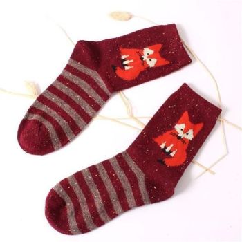 House Of Dasein Snowy Little Fox Socks - Red Fox Snowflake