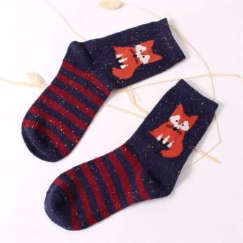 House Of Dasein Snowy Little Fox Socks - Navy Fox Snowflake