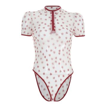 House Of Dasein Sweet Heart Mesh Onesie Abdl Ddlg - Red - M