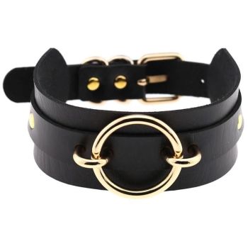 House Of Dasein Golden Ring Collar Bdsm Accessories - Black