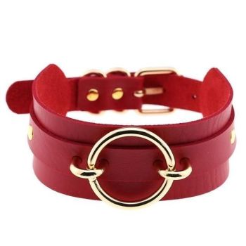 House Of Dasein Golden Ring Collar Bdsm Accessories - Red
