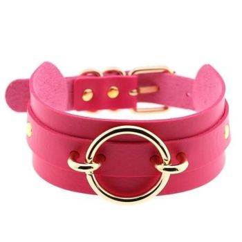 House Of Dasein Golden Ring Collar Bdsm Accessories - Magenta