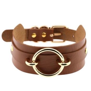 House Of Dasein Golden Ring Collar Bdsm Accessories - Brown