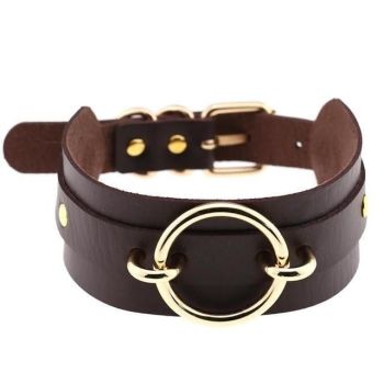 House Of Dasein Golden Ring Collar Bdsm Accessories - Dark Brown