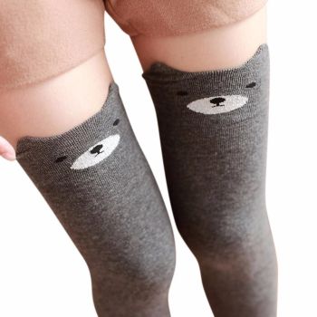 Hod Health & Home Cotton Animal Thigh Highs Knee Socks - Skin - Grey Bear