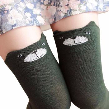 Hod Health & Home Cotton Animal Thigh Highs Knee Socks - Skin - Green Cat
