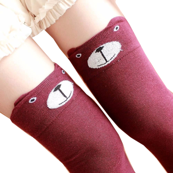 Hod Health & Home Cotton Animal Thigh Highs Knee Socks - Skin - Red Bear
