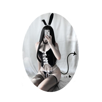 House Of Dasein Red Ribbon Bunny Set Cosplay - Black