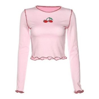 Hod Health & Home Cherry Belly Shirt Crop Top - Pink - S