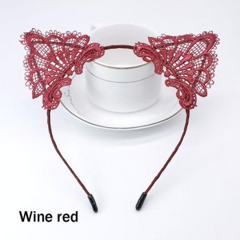 House Of Dasein Lace Cat Ears Headband Kitten Pet Play Cosplay Bdsm Accessories - Wine Red