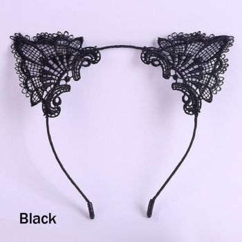 House Of Dasein Lace Cat Ears Headband Kitten Pet Play Cosplay Bdsm Accessories - Black