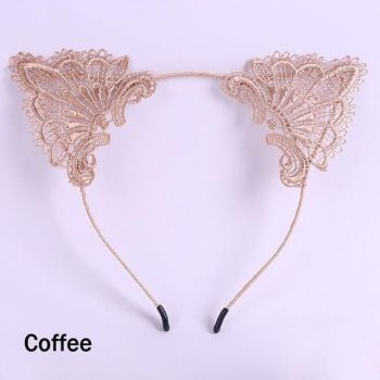 House Of Dasein Lace Cat Ears Headband Kitten Pet Play Cosplay Bdsm Accessories - Coffee