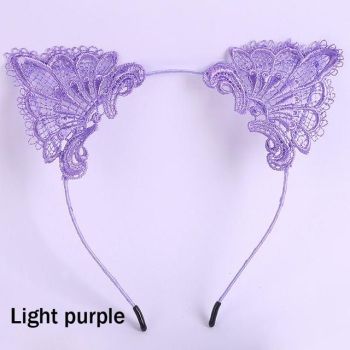 House Of Dasein Lace Cat Ears Headband Kitten Pet Play Cosplay Bdsm Accessories - Purple