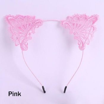 House Of Dasein Lace Cat Ears Headband Kitten Pet Play Cosplay Bdsm Accessories - Pink
